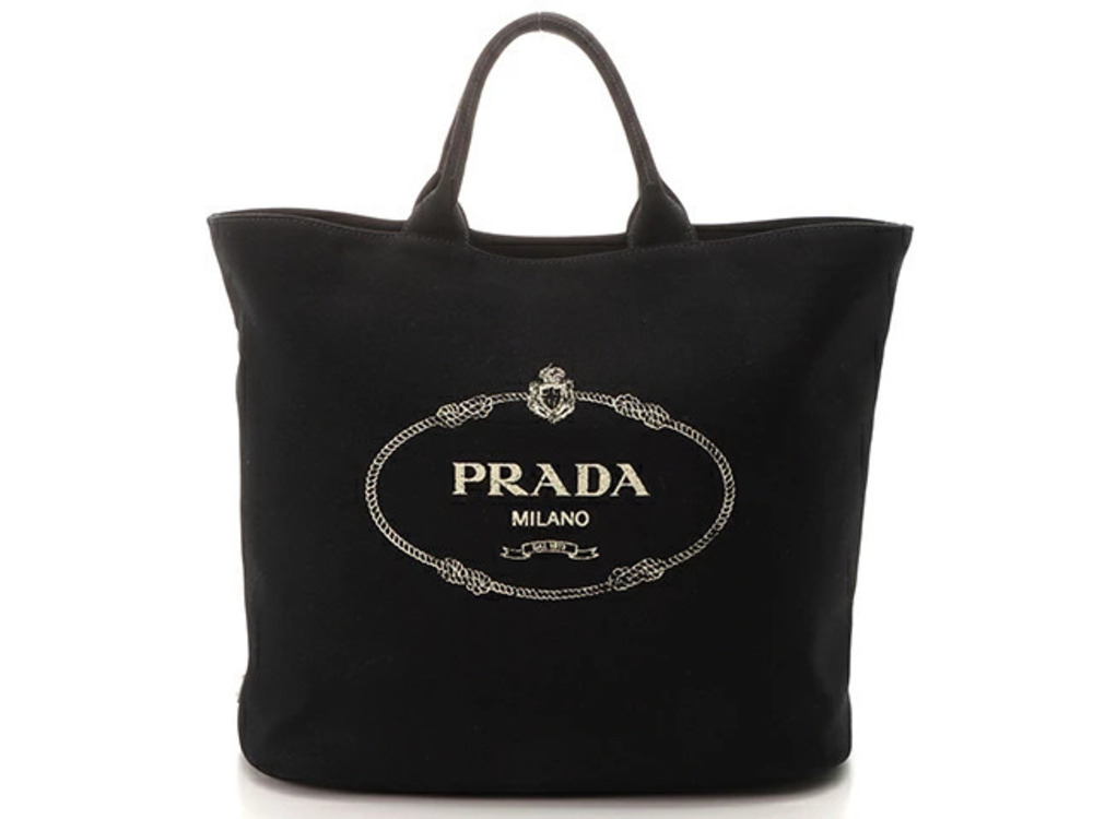 Prada Canapa Shopping Tote Bag Black Canvas
